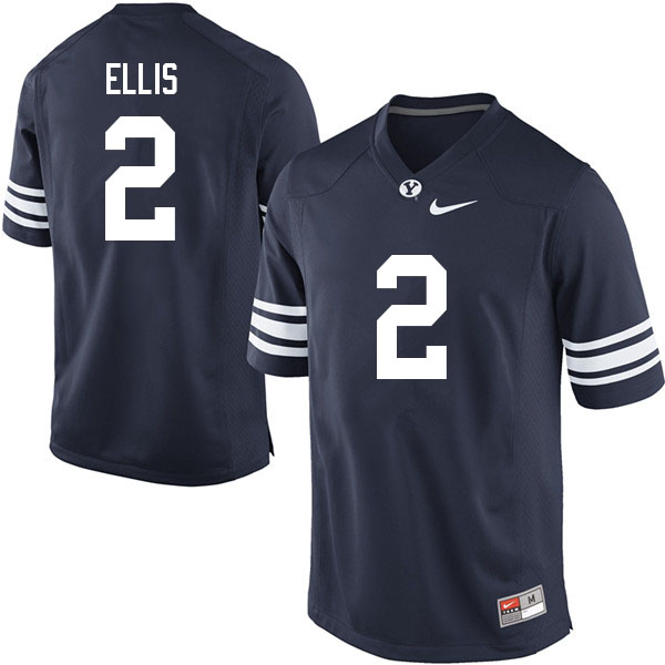 Men #2 Keenan Ellis BYU Cougars College Football Jerseys Sale-Navy